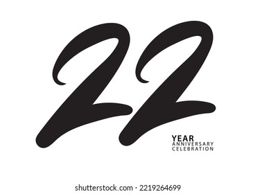 22 year anniversary celebration black color logotype vector, 22 number design, 22th Birthday invitation, logo number design vector illustration
