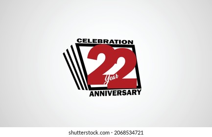 22 year anniversary celebration, book design style black and red color for event, birthday, gift card, poster-vector