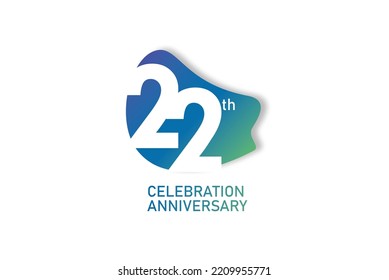 22 year anniversary celebration fun style logotype. anniversary white logo with green blue color isolated on red background, vector design for celebration, invitation and greeting card - Vector