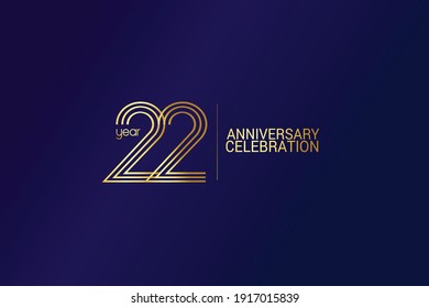 22 year anniversary celebration Gold Line. logotype isolated on Blue background for celebration, invitation card, and greeting card-Vector