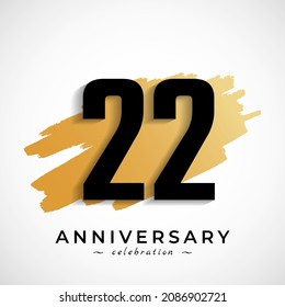 22 Year Anniversary Celebration with Gold Brush Symbol. Happy Anniversary Greeting Celebrates Event Isolated on White Background