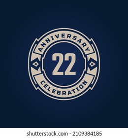 22 Year Anniversary Celebration with Golden Color for Celebration Event, Wedding, Greeting card, and Invitation Isolated on Blue Background