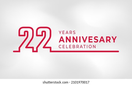 22 Year Anniversary Celebration Linked Logotype Outline Number Red Color for Celebration Event, Wedding, Greeting card, and Invitation Isolated on White Texture Background