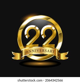 22 year anniversary celebration logo design with golden circle, vector illustration