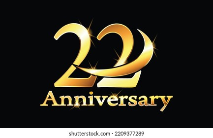 22 year anniversary celebration logo. 22nd Anniversary celebration. Gold Luxury Banner of 22nd Anniversary celebration. twenty-second celebration card. Vector anniversary