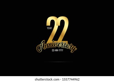 22 year anniversary celebration logotype. anniversary logo with golden color isolated on black background  - Vector