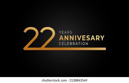 22 Year Anniversary Celebration Logotype with Single Line Golden and Silver Color for Celebration Event, Wedding, Greeting card, and Invitation Isolated on Black Background