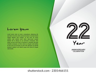 22 year anniversary celebration logotype on green background for poster, banner, leaflet, flyer, brochure, web, invitations or greeting card, 22 number design, 22th Birthday invitation 