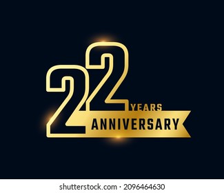 22 Year Anniversary Celebration with Shiny Outline Number Golden Color for Celebration Event, Wedding, Greeting card, and Invitation Isolated on Dark Background