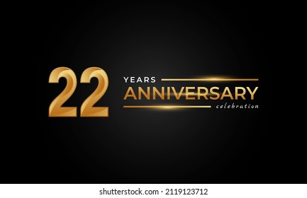 22 Year Anniversary Celebration with Shiny Golden and Silver Color for Celebration Event, Wedding, Greeting card, and Invitation Isolated on Black Background