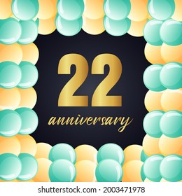 22 year anniversary celebration, vector design for celebrations, invitation cards and greeting cards