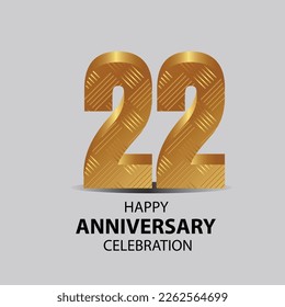 22 year anniversary, Gold shiny metallic numbers set, gold font sign isolated on gray background. Luxury fashion typography design for decoration, web, design, advertising. Vector illustration