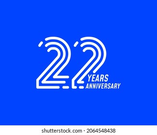 22 year anniversary logo design. Simple line number for celebration. Minimalist digital stripe