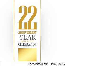 22 year anniversary, minimalist logo Box White Shape . ribbon, greeting card. Birthday invitation. year sign. Gold space vector illustration on white background - Vector