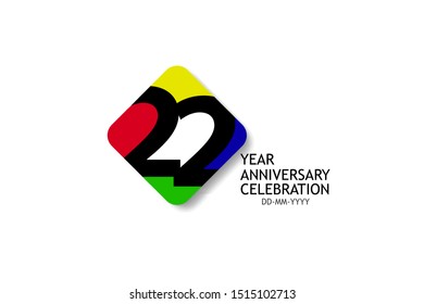 22 year anniversary, minimalist logo years, jubilee 4 colors Black, red, yellow, green and purple, greeting card. invitation - Vector 