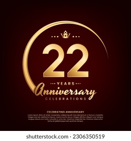 22-jähriges Template-Design mit goldener Zahl und Ring zum Geburtstagsfest, Einladung, Banner-Poster, Flyer und Grußkarte, Vektorvorlage