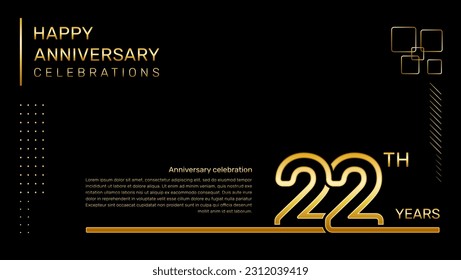 22 year anniversary template with gold color number and text, vector template