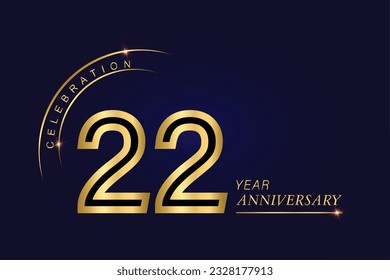  Plantilla de banner vectorial de 22 años de aniversario.Fondo gráfico del aniversario real azul oscuro.Crece elegante chispa de brillantes. Plantilla de diseño de abstracto corporativo premium de lujo.Post de forma moderna.