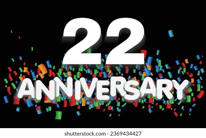22 Jahre Jubiläum Vektorbanner-Vorlage. Papierbanner mit Farbkonfetti. Vektorgrafik.