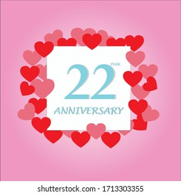 22 años de aniversario, diseño vectorial con amor por las celebraciones, tarjetas de invitación y tarjetas de felicitación