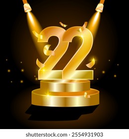 22 year Celebration Golden Award Graphics Background. Entertainment Spot Light Hollywood Template Luxury Premium Corporate Abstract Design Template Banner Certificate.