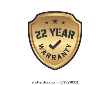 22 year Warranty Gold Shields on White Background