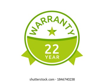 22 Year Warranty logo icon button stamp vectors, 22 years warranty green badges isolated on white background