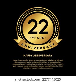 22 years anniversary banner with luxurious golden circles and halftone on a black background and replaceable text speech