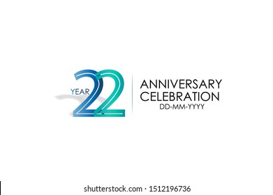 22 years anniversary celebration Blue and Tosca Colors Design logotype. anniversary logo isolated on White background, vector Horizontal number design for celebration, invitation card -vector