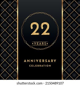 22 years anniversary celebration golden color with circle ring isolated on black background for the anniversary celebration event, wedding, greeting card, birthday party, and Invitation.