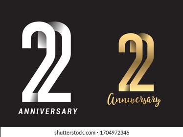 22 years anniversary celebration logo design. Anniversary logo Paper cut letter and elegance golden color isolated on black background, vector design for celebration, invitation card, and greeting