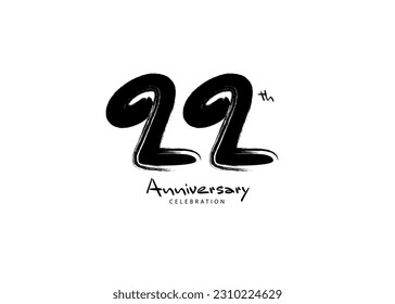 22 Years Anniversary Celebration logo black paintbrush vector, 22 number logo design, 22th Birthday Logo, happy Anniversary, Vector Anniversary For Celebration, poster, Invitation Card