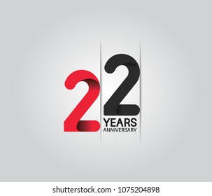 22 years anniversary celebration logotype. anniversary logo with red and black color isolated on white background, vector design for celebration, invitation card, and greeting card