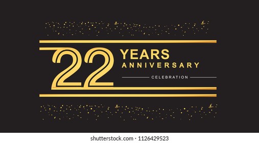 22 years anniversary celebration logotype with golden multiple line and confetti golden color isolated on black background, vector design for greeting card and invitation card
