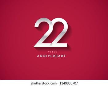 22 years anniversary celebration logotype with silver color isolated on Red background