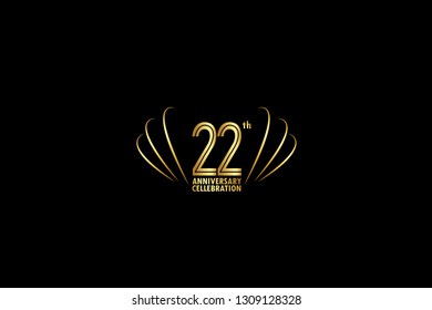 22 years anniversary celebration logotype. anniversary logo with golden and Spark light white color isolated on black background, vector design for celebration, invitation greeting card-Vector