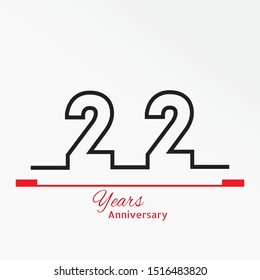 22 years anniversary celebration logotype. anniversary logo with red, white and black color isolated on white background, vector design for celebration, invitation card, and greeting card