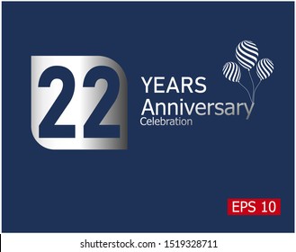 22 years anniversary celebration logotype with silver color isolated on blue background