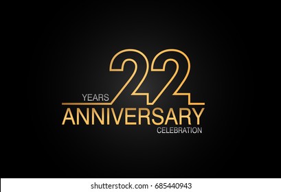 22 years anniversary celebration logotype. anniversary logo with golden and silver color isolated on black background, vector design for celebration, invitation card, and greeting card