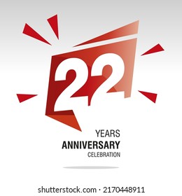 22 Years Anniversary celebration modern origami speech logo icon red white vector