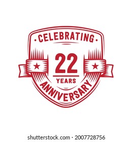 22 years anniversary celebration shield design template. 22nd anniversary logo. Vector and illustration.