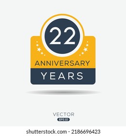 22 years anniversary celebration template, Vector illustration.