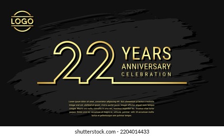 22 years anniversary celebration, anniversary celebration template design with gold color isolated on black brush background. vector template illustration