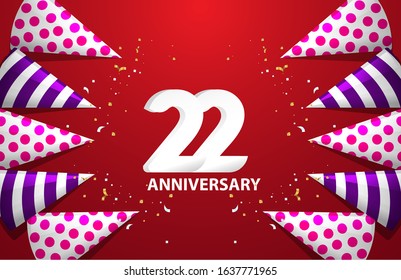 22 Years Anniversary Celebration Vector Template Design Illustration