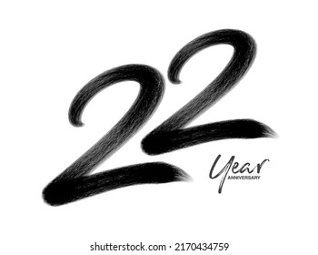 22 Years Anniversary Celebration Vector Template, 22 Years  logo design, 22th birthday, Black Lettering Numbers brush drawing hand drawn sketch, number logo design vector illustration