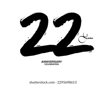 22 Years Anniversary Celebration Vector Template, 22 number logo design, 22th birthday, Black Lettering Numbers brush drawing hand drawn sketch, black number, Anniversary vector illustration