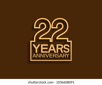 22 years anniversary design line style with square golden color for celebration event