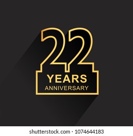 22 years anniversary design line style with square golden color for anniversary celebration event. isolated with black background