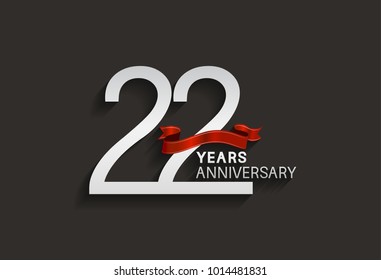 22 years anniversary design with silver color and red ribbon isolated on black background for celebration event