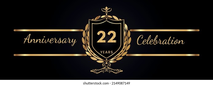 22 years anniversary golden laurel wreath. Anniversary celebration template design for booklet, leaflet, magazine, birthday party, banner, web, greeting card.